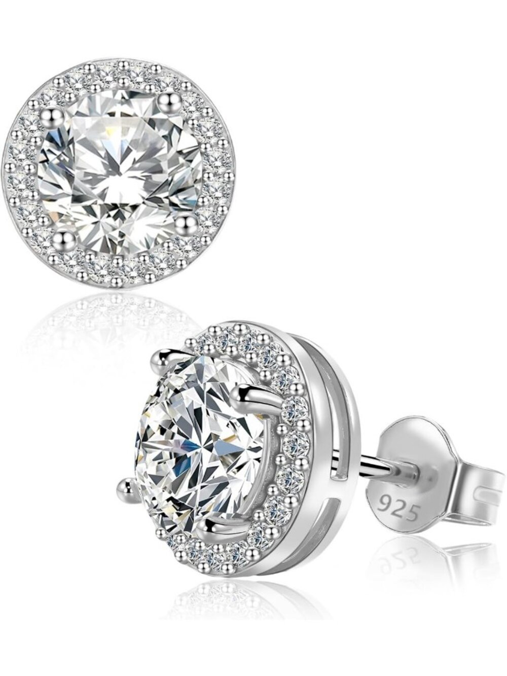 Lab Created Moissanite Halo Stud Earrings 0.5/1ct, 925 Sterling Silver, D Color